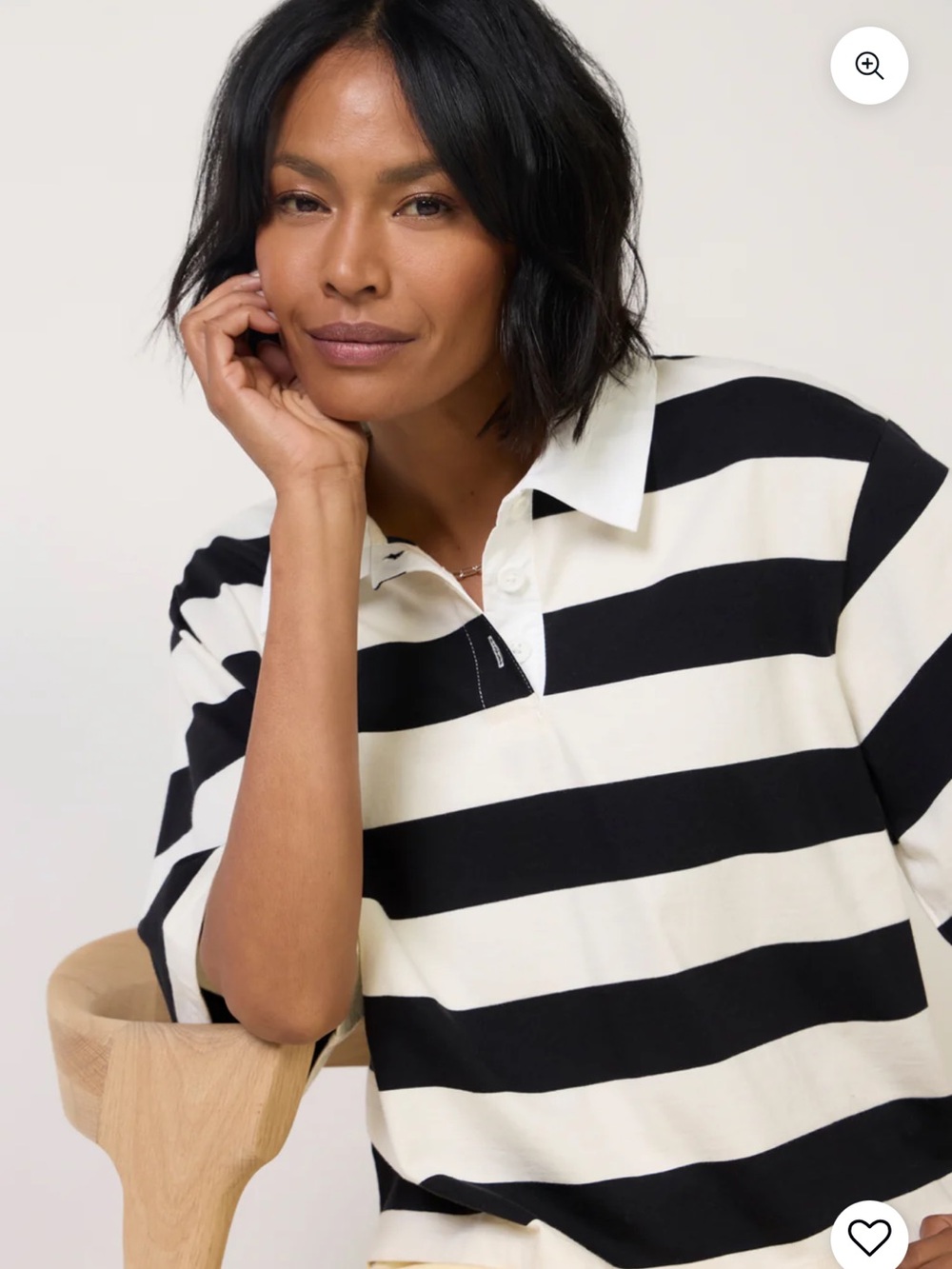 Sanctuary Polo Tee Black Stripe Organic Cotton Collared Top Size S